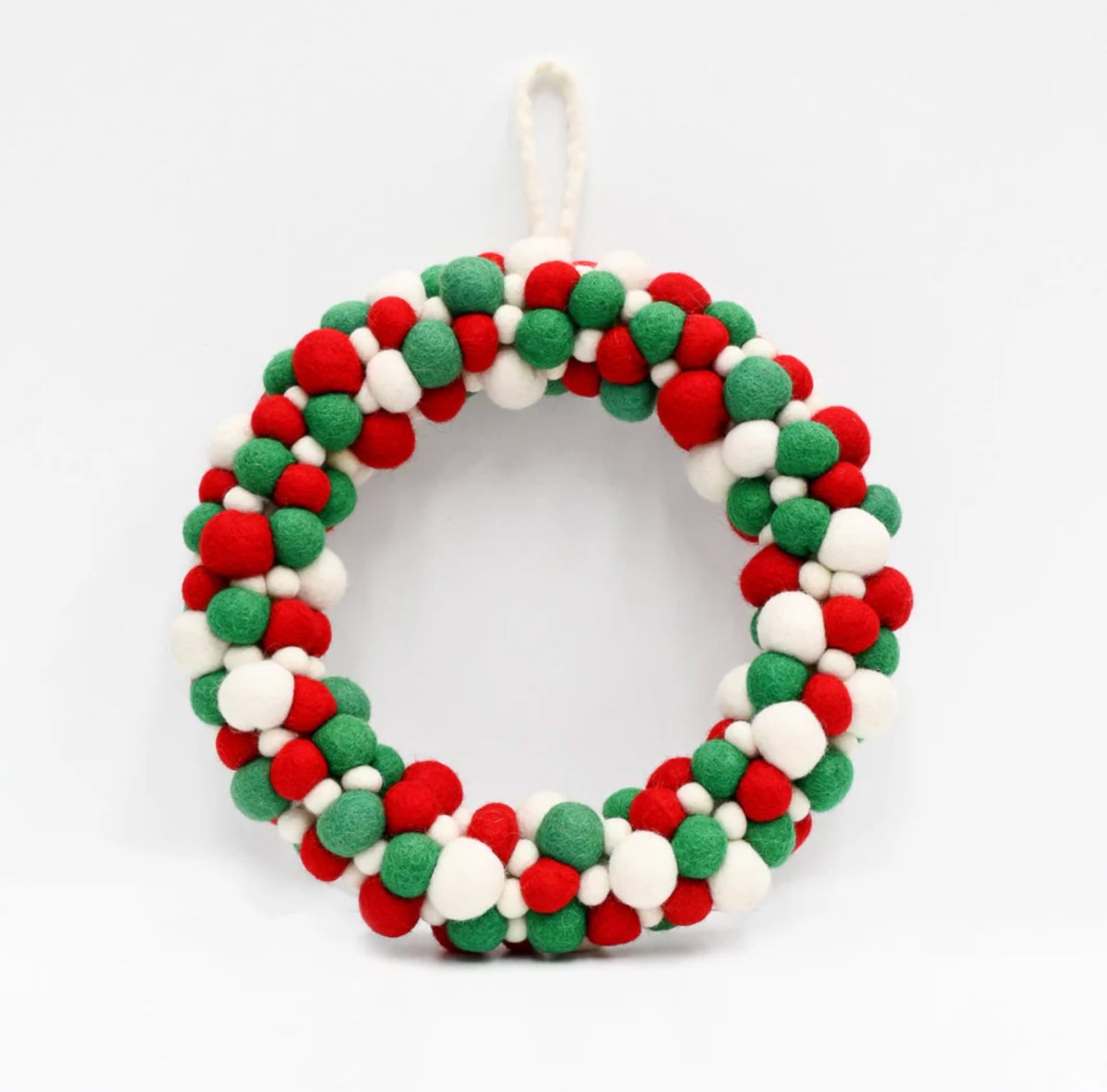 PREORDER: Green, White and Red Felt Ball Wreath - Tara Treasures