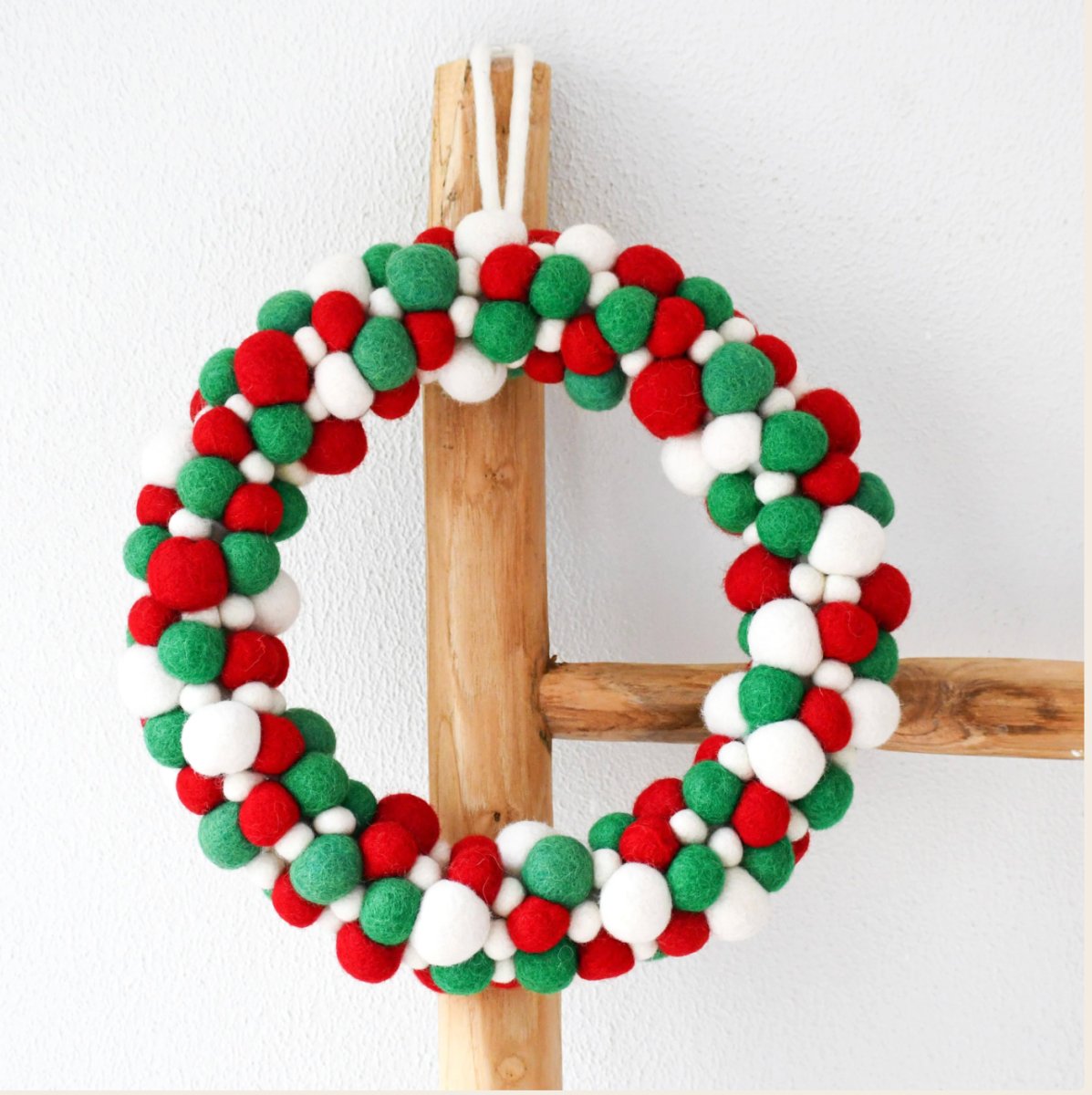 PREORDER: Green, White and Red Felt Ball Wreath - Tara Treasures