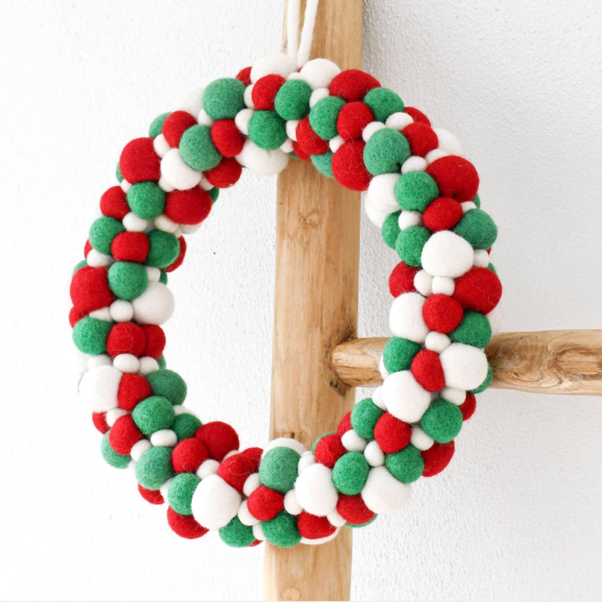 PREORDER: Green, White and Red Felt Ball Wreath - Tara Treasures