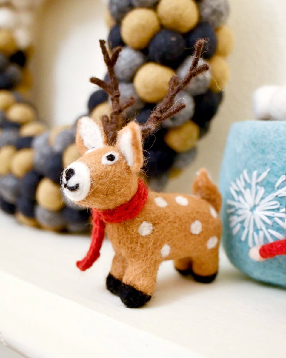 PREORDER: Reindeer with Red Scarf Felt Toy - Tara Treasures