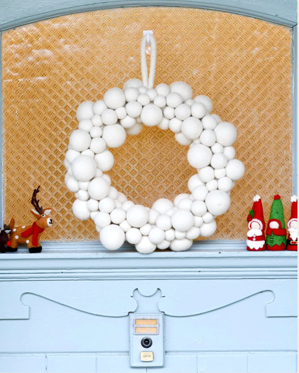 PREORDER: White Felt Ball Wreath - Tara Treasures