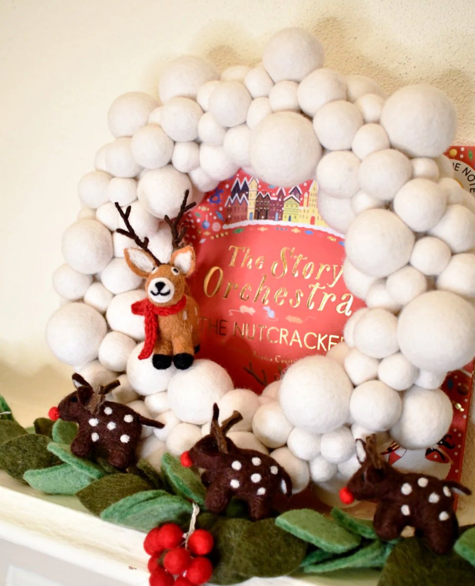 PREORDER: White Felt Ball Wreath - Tara Treasures