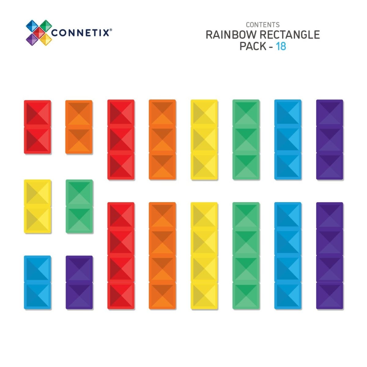 Rainbow Rectangle Pack 18 Piece | CONNETIX Tiles