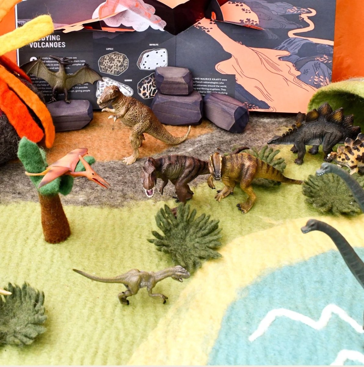 Tara Treasures | Large Dinosaur Land with Volcano Play Mat Playscape