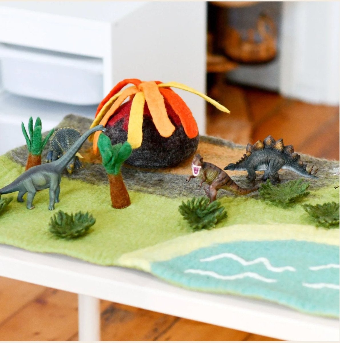 Tara Treasures | Large Dinosaur Land with Volcano Play Mat Playscape