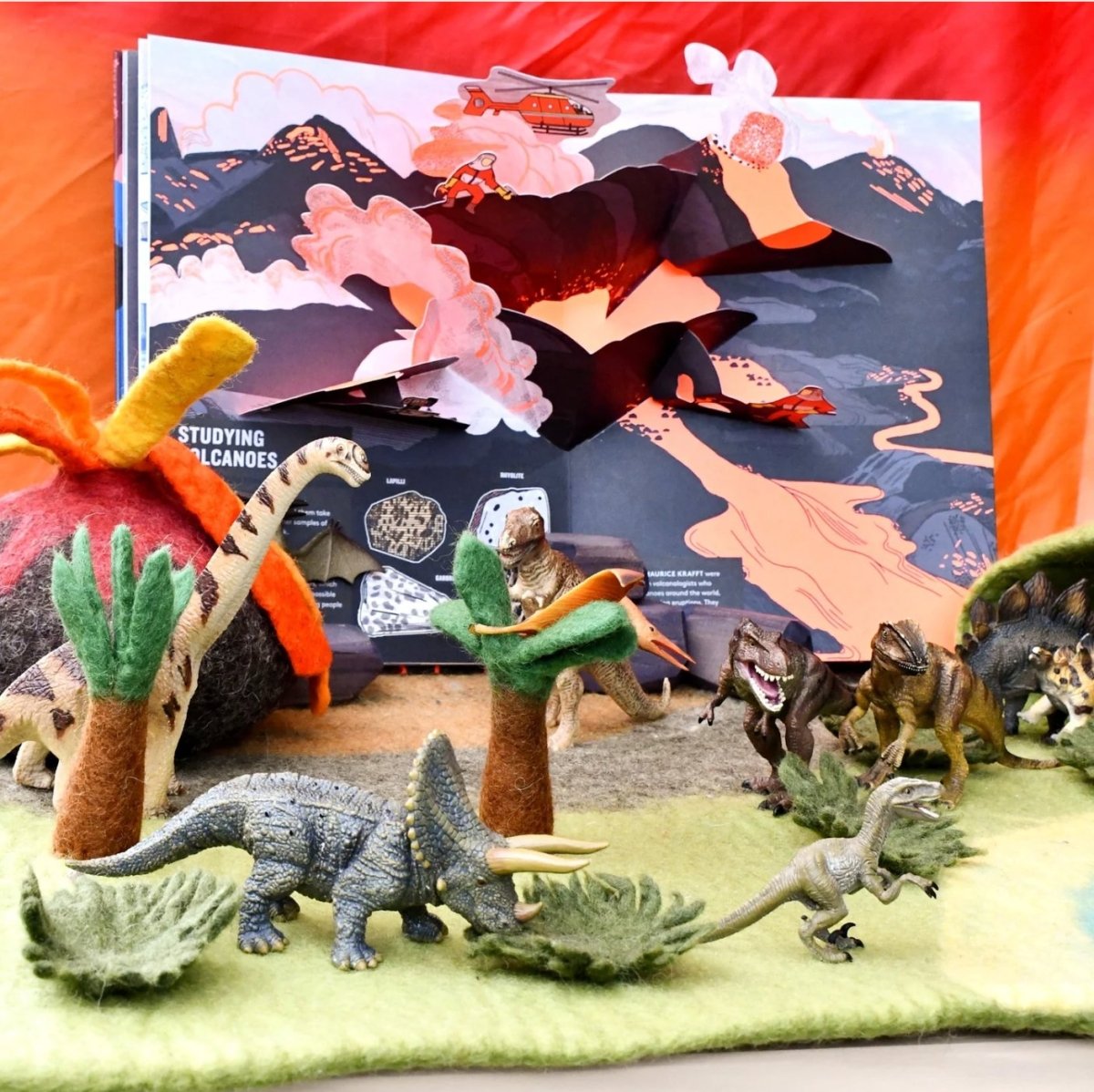 Tara Treasures | Large Dinosaur Land with Volcano Play Mat Playscape