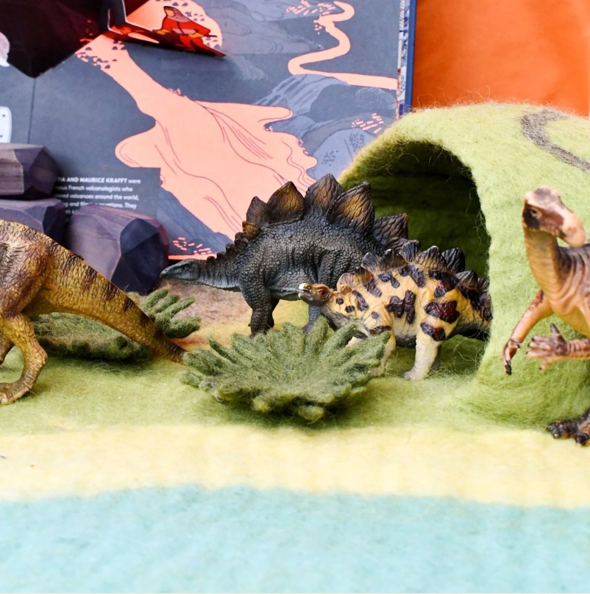 Tara Treasures | Large Dinosaur Land with Volcano Play Mat Playscape