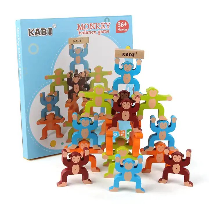 Wooden Balancing and Stacking Monkeys Game