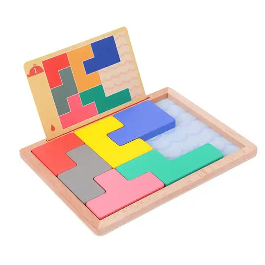 Wooden Tetris Game with Challenge Cards